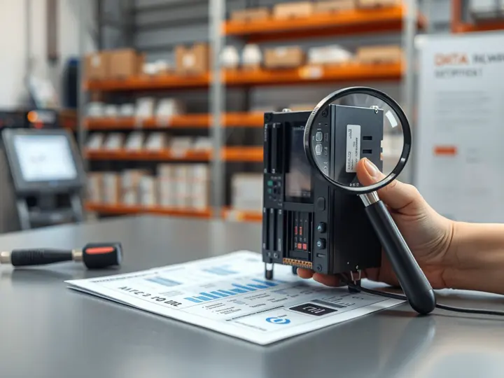 质检台上的PLC控制器、质检报告和合格证
